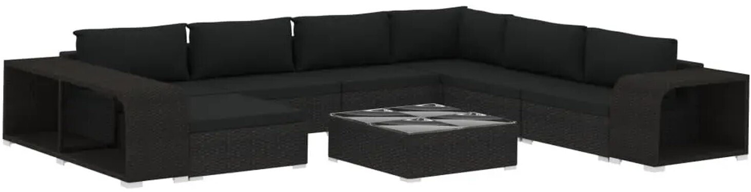 vidaXL Garden furniture set 10 pcs. and synthetic rattan cushions black (46817)
