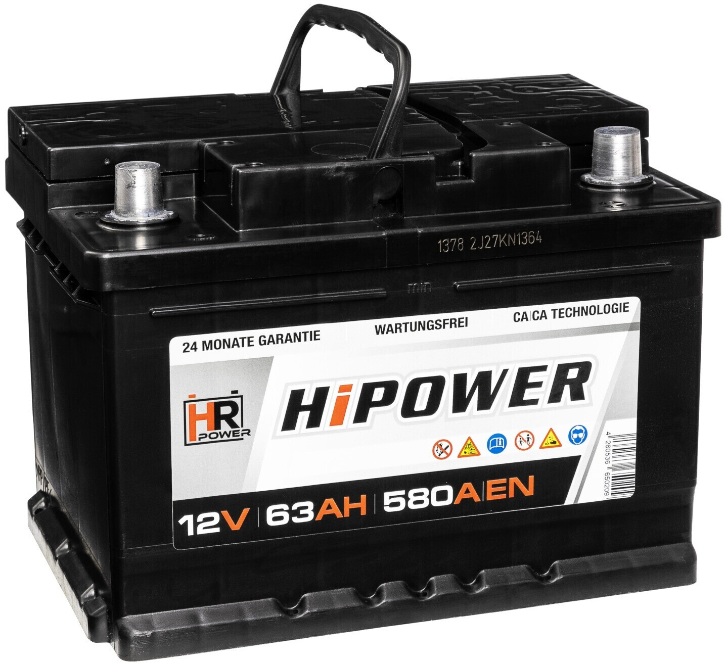 HR HiPower Autobatterie 12V 63Ah 580A/EN Starterbatterie ersetzt 44Ah 45Ah  46Ah 50Ah 60Ah 62Ah 65Ah : : Auto & Motorrad