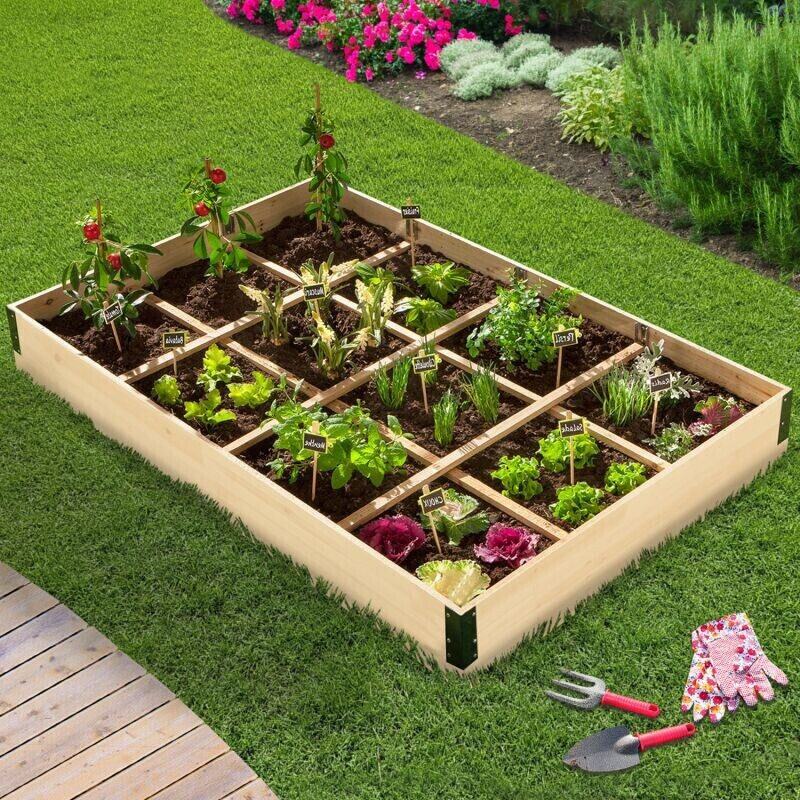 IDMarket Carré potager de jardin 12 compartiments en bois 115 x 80 cm (14705)