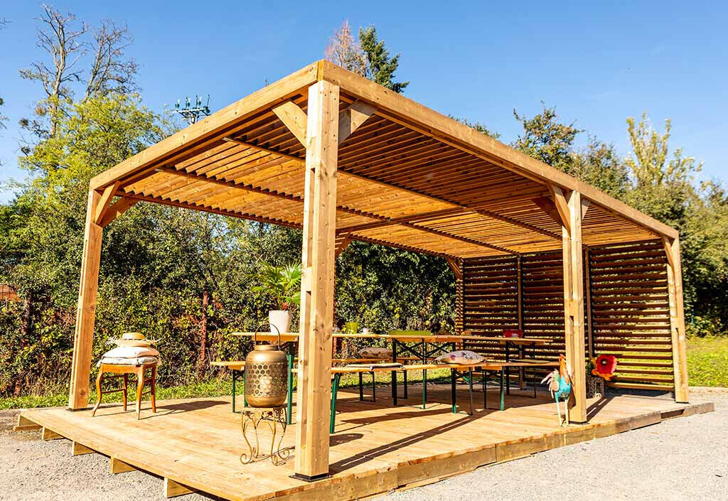 habrita Pergola en bois d'épicéa avec parois ventelles mobiles 3,41 x 6,26 m