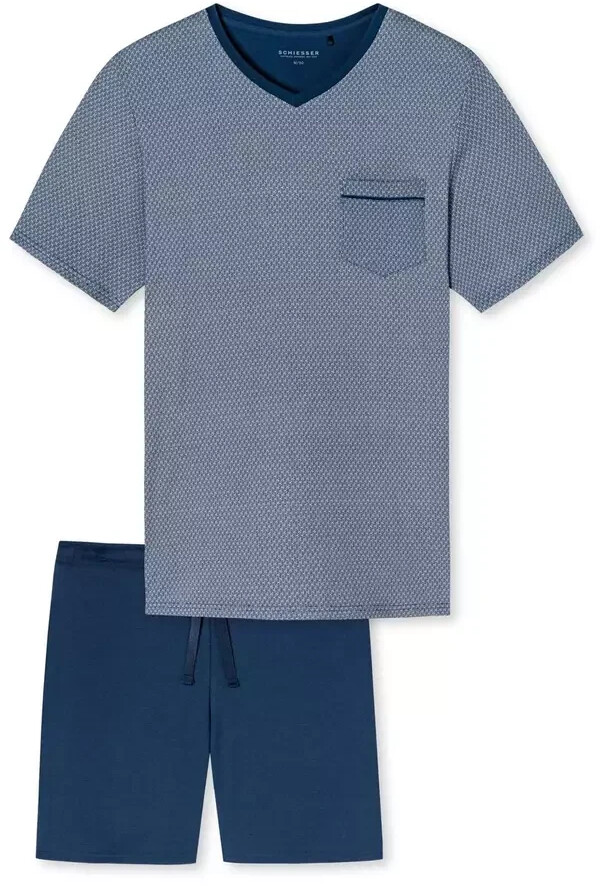 Fine Interlock bei Preisvergleich Schlafanzug kurz | ab V-Ausschnitt blue 59,95 (176687) Schiesser €