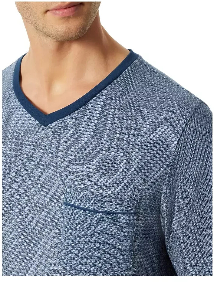 Fine Schiesser Schlafanzug kurz blue (176687) | Preisvergleich Interlock bei V-Ausschnitt € ab 59,95