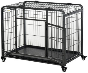 Pawhut Cage chiens pliable sur roulettes 2 portes verrouillables métal  gris/noir 125 x 76 x 81 cm (D02-052V02) au meilleur prix sur