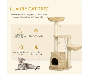 PawHut – Tour Pour Chat à 4 Niveaux (101 Cm) Avec Griffoirs Sisal, 2 Plateformes Et Lit – Gris, Stable, Pour Petits/grands Chats