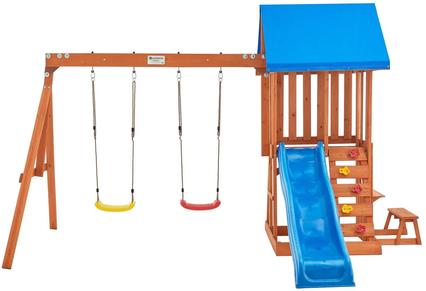 Juskys Spielturm Yannis mit Rutsche, Schaukeln, Kletterwand & Zubehör