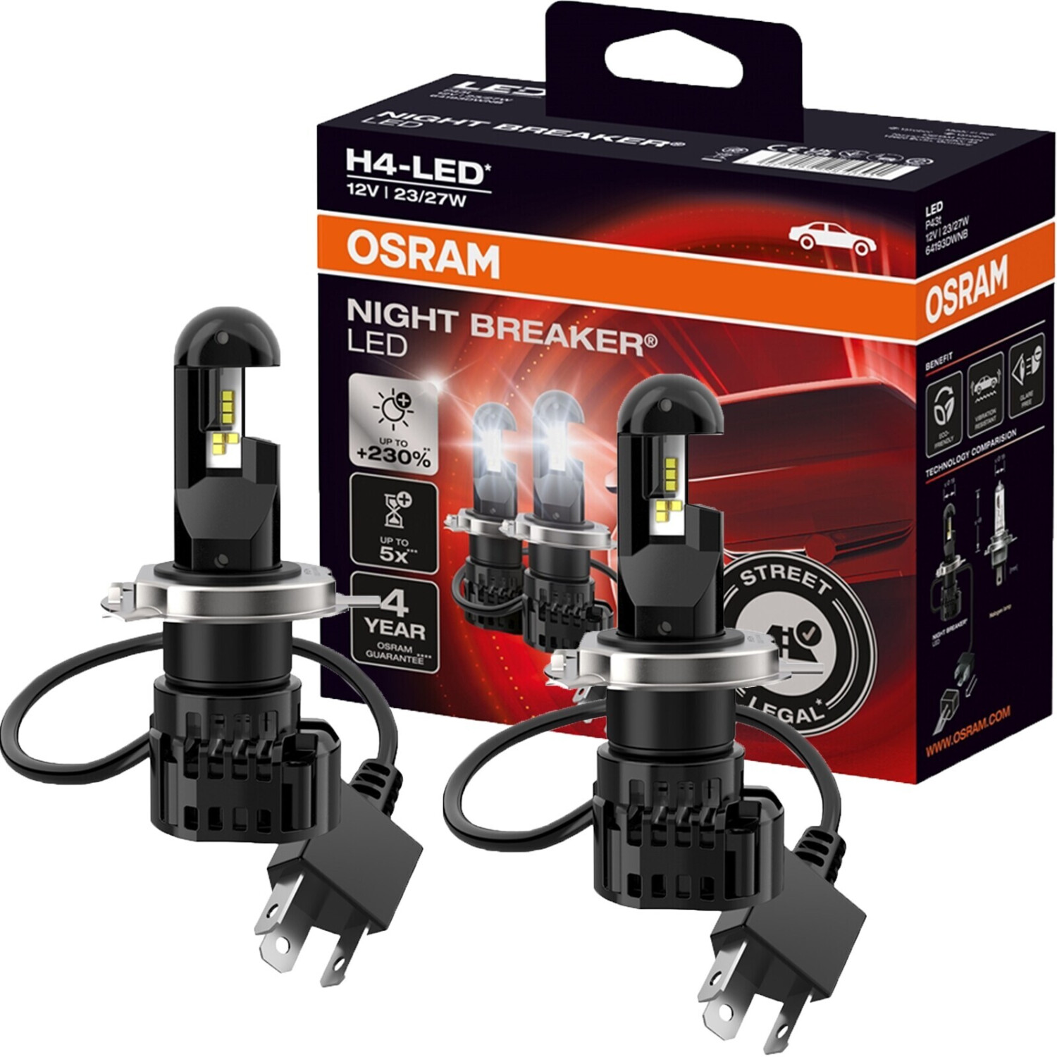 Kit Lampade H4 Osram Lampade LED PRO per Auto Night Breaker