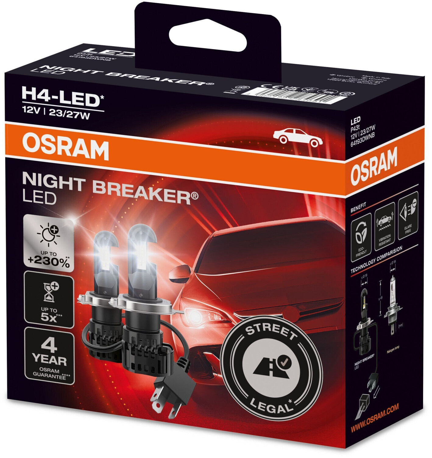 LED LAMPS H4 OSRAM NIGHT BREAKER LED 64193DWNB 12V P43t FS2