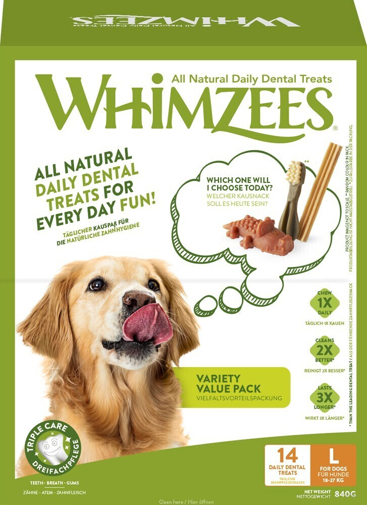 Whimzees Dental snack Variety Value Box L 14 tretas