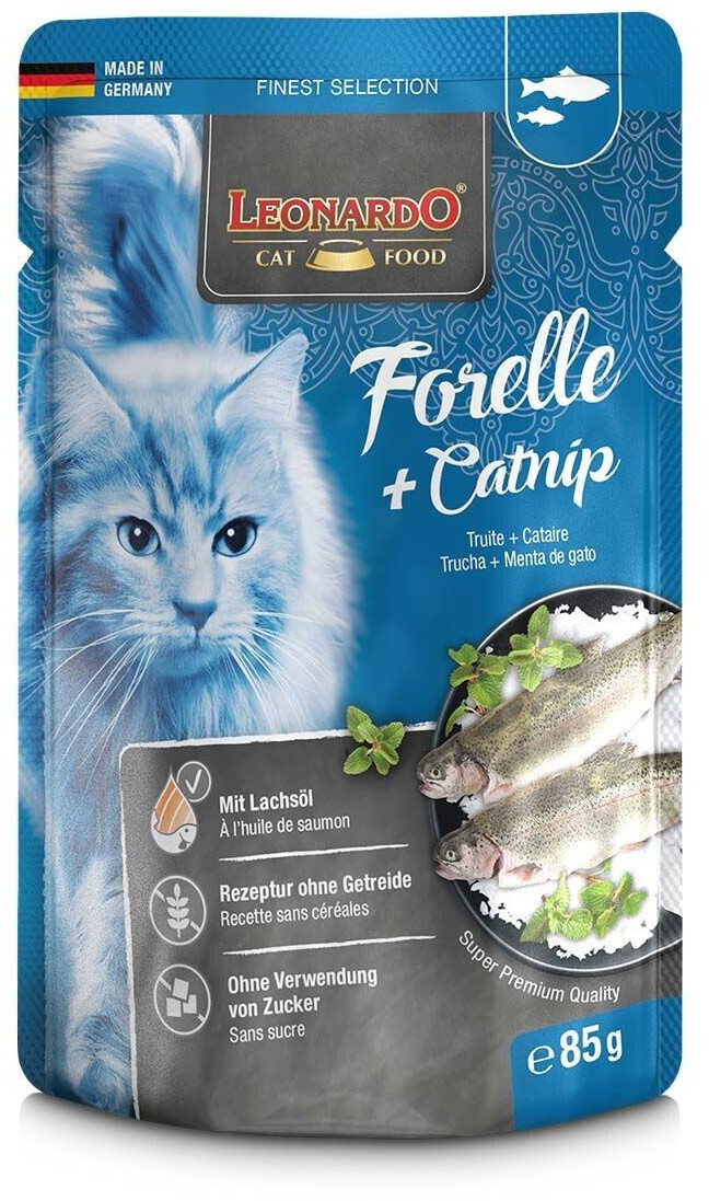 LEONARDO Cat Food Adult trout with catnip wet food 85g