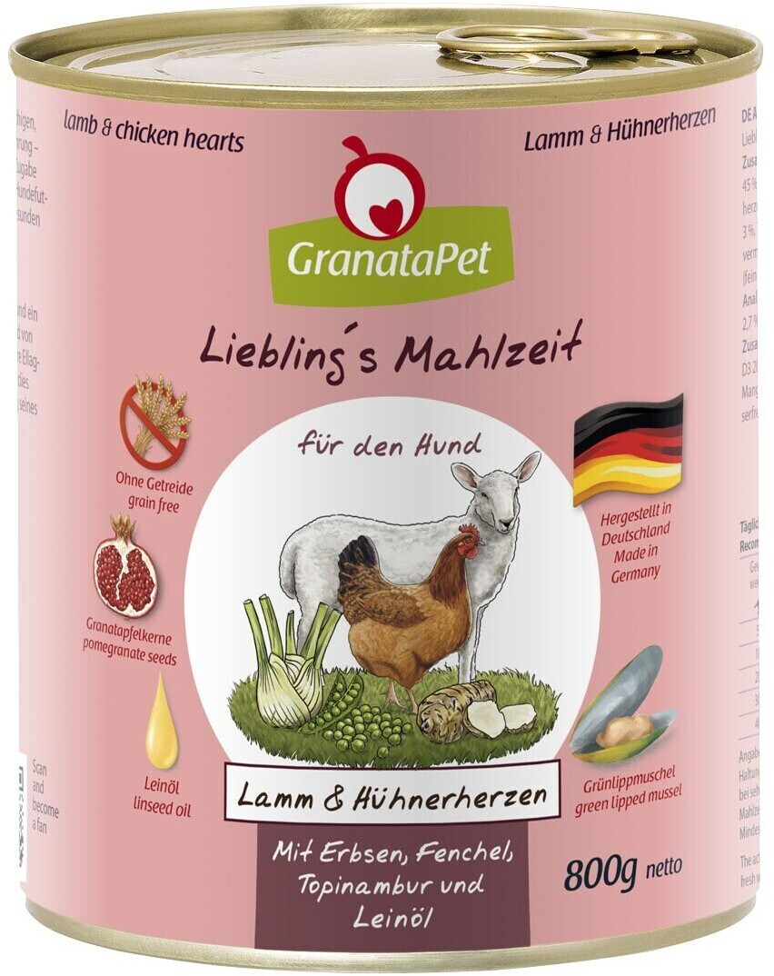 GranataPet Liebling's Mahlzeit Lamb and chicken harts wet food 800g