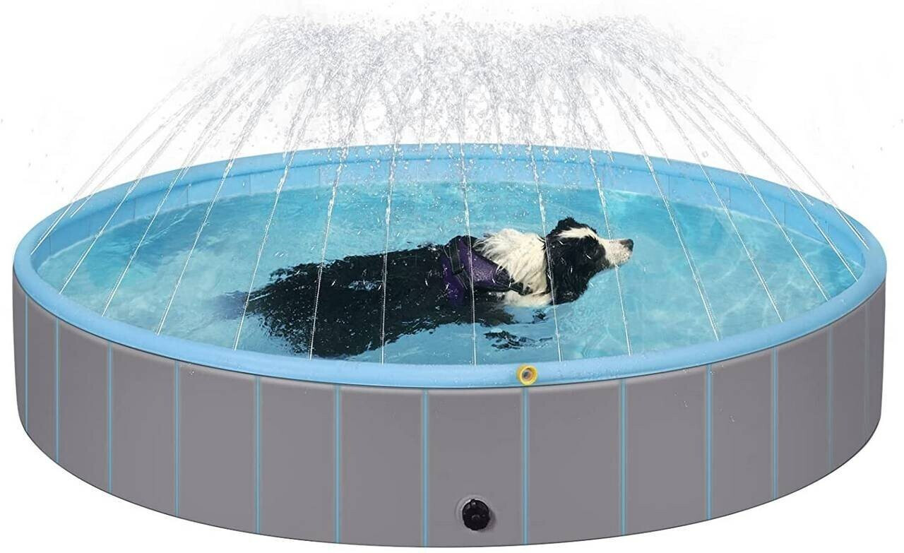 Eugad Foldable Dog Pool with Water Fountain