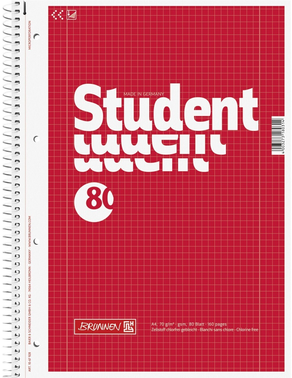 BRUNNEN Student Bloc-notes de 80 feuilles A4 lignées Bleu pastel - Confetti  Campus