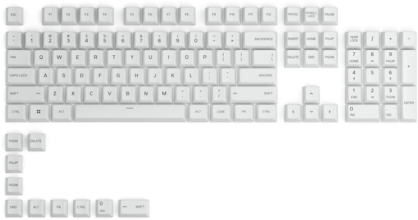 Glorious PC Gaming Race 115 GPBT Keycaps ISO UK-Layout Arctic White