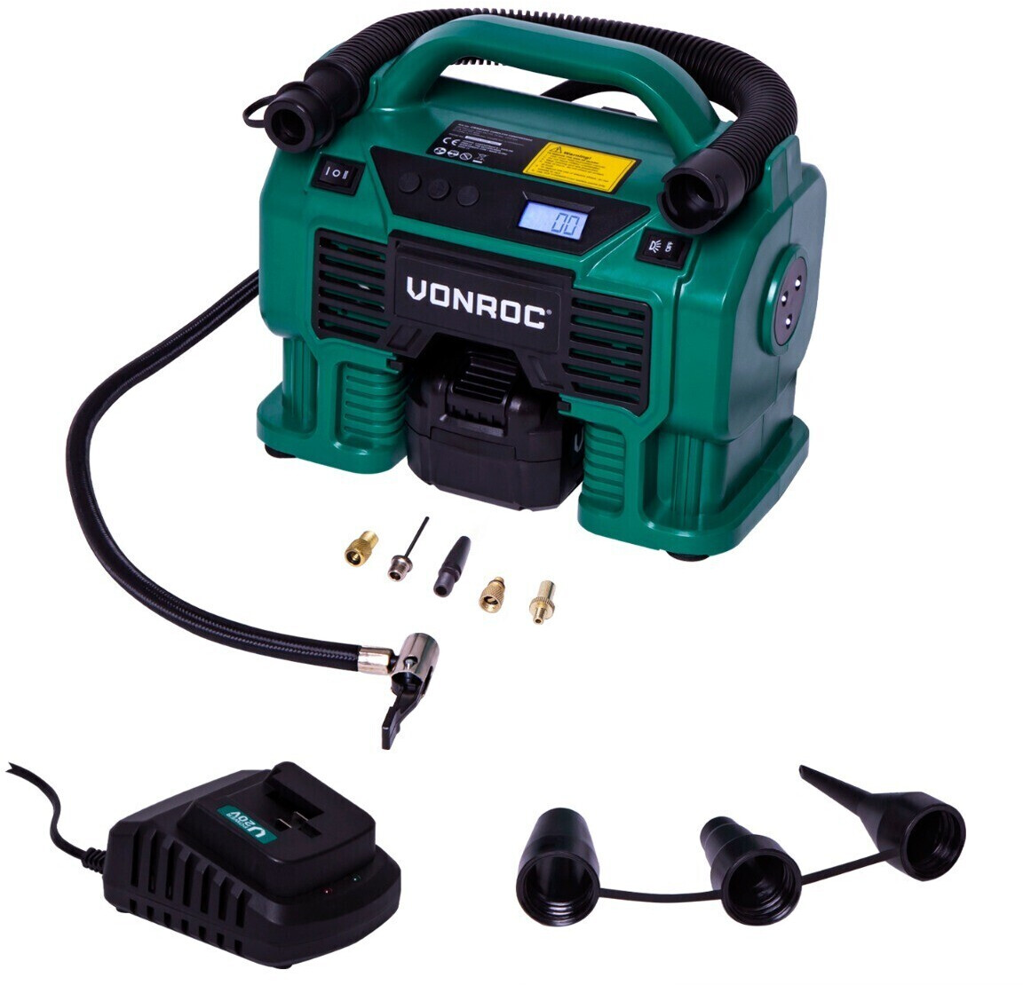 VONROC Battery Compressor 20V/12V (with 1 Battery 4Ah and Charger)