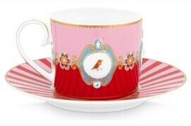 PiP Studio Love Birds Medallion Red-Pink Cup and Saucer (6 pcs.)