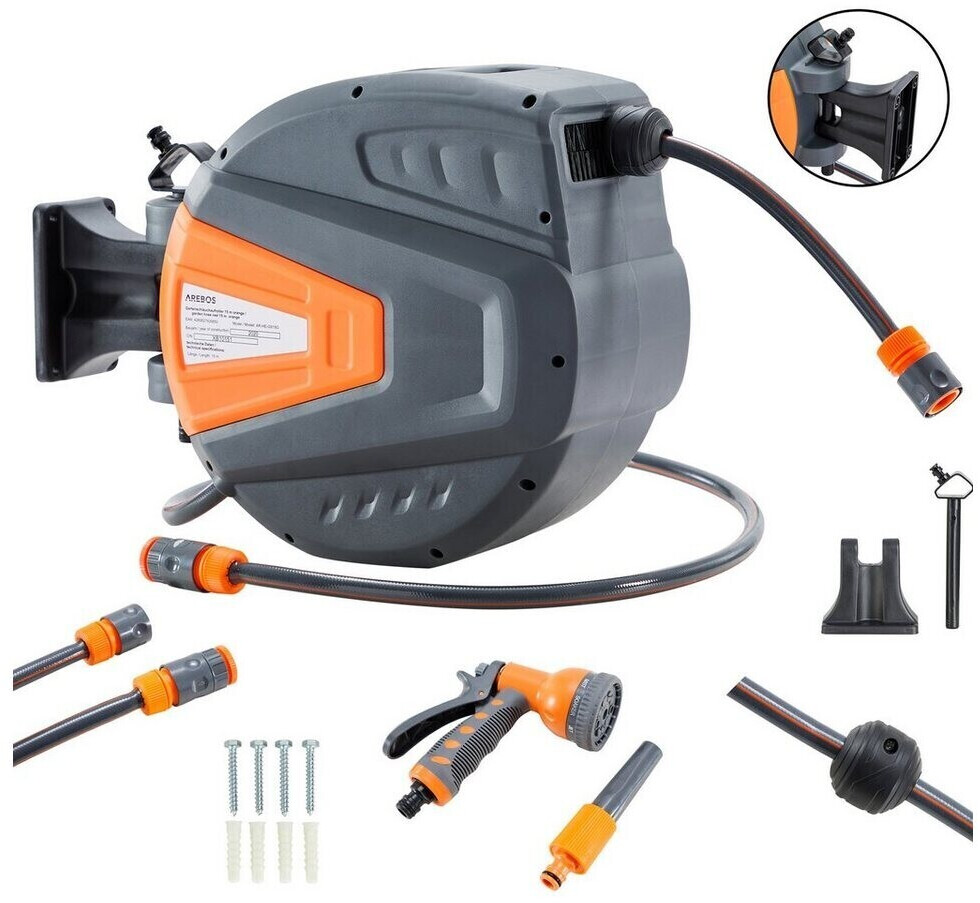 Arebos Automatic Garden Hose Reel 15 m orange