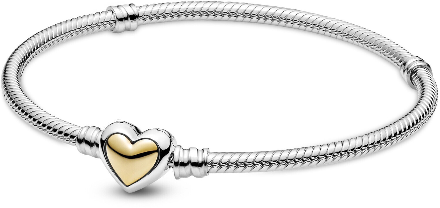 Pandora Domed Golden Heart Clasp Snake Chain Bracelet (599380C00)