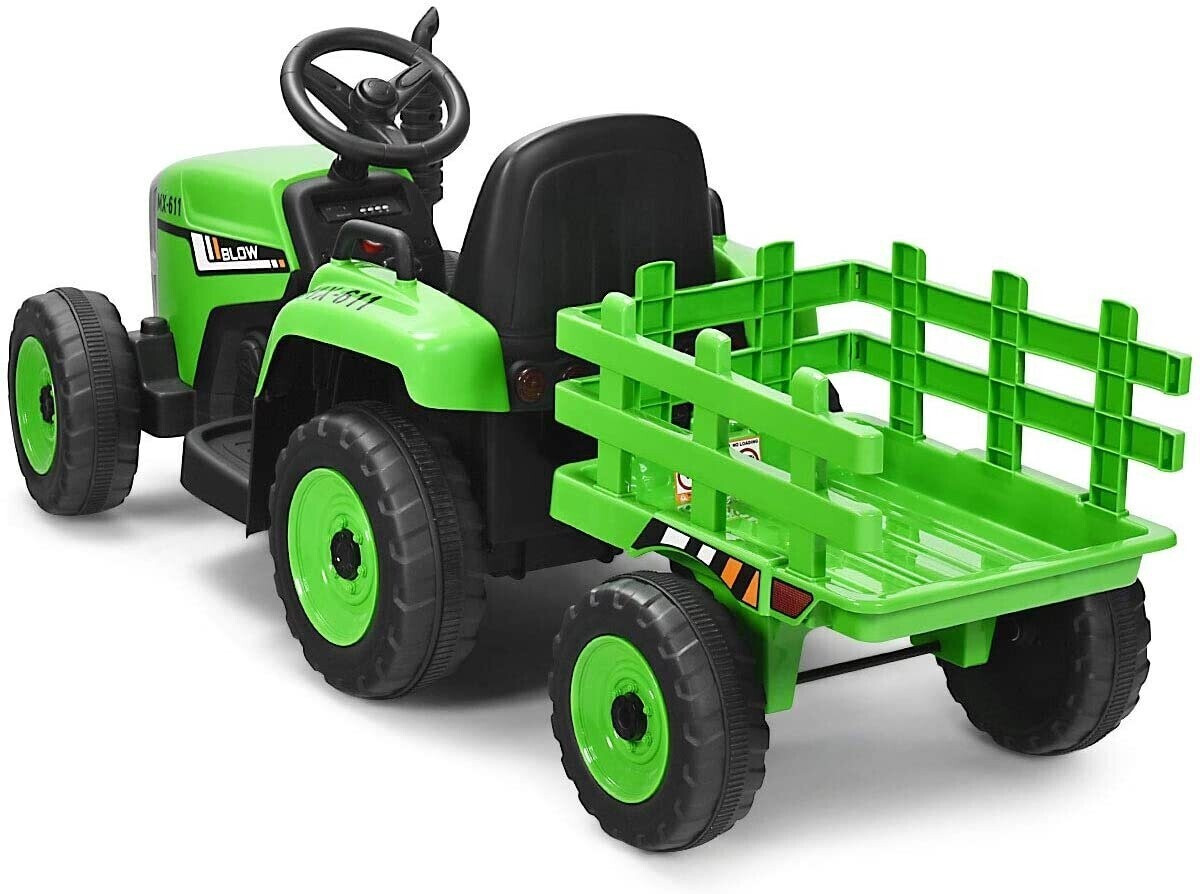 COSTWAY 12V 3-Gang Traktor mit abnehmbarem Anhänger und 2