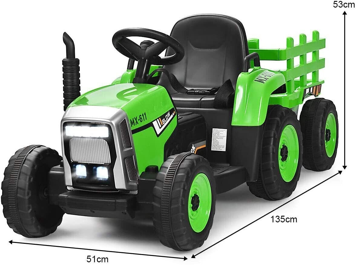 Costway Elektro-Kindertraktor 12V mit abnehmbarem Anhänger grün ab