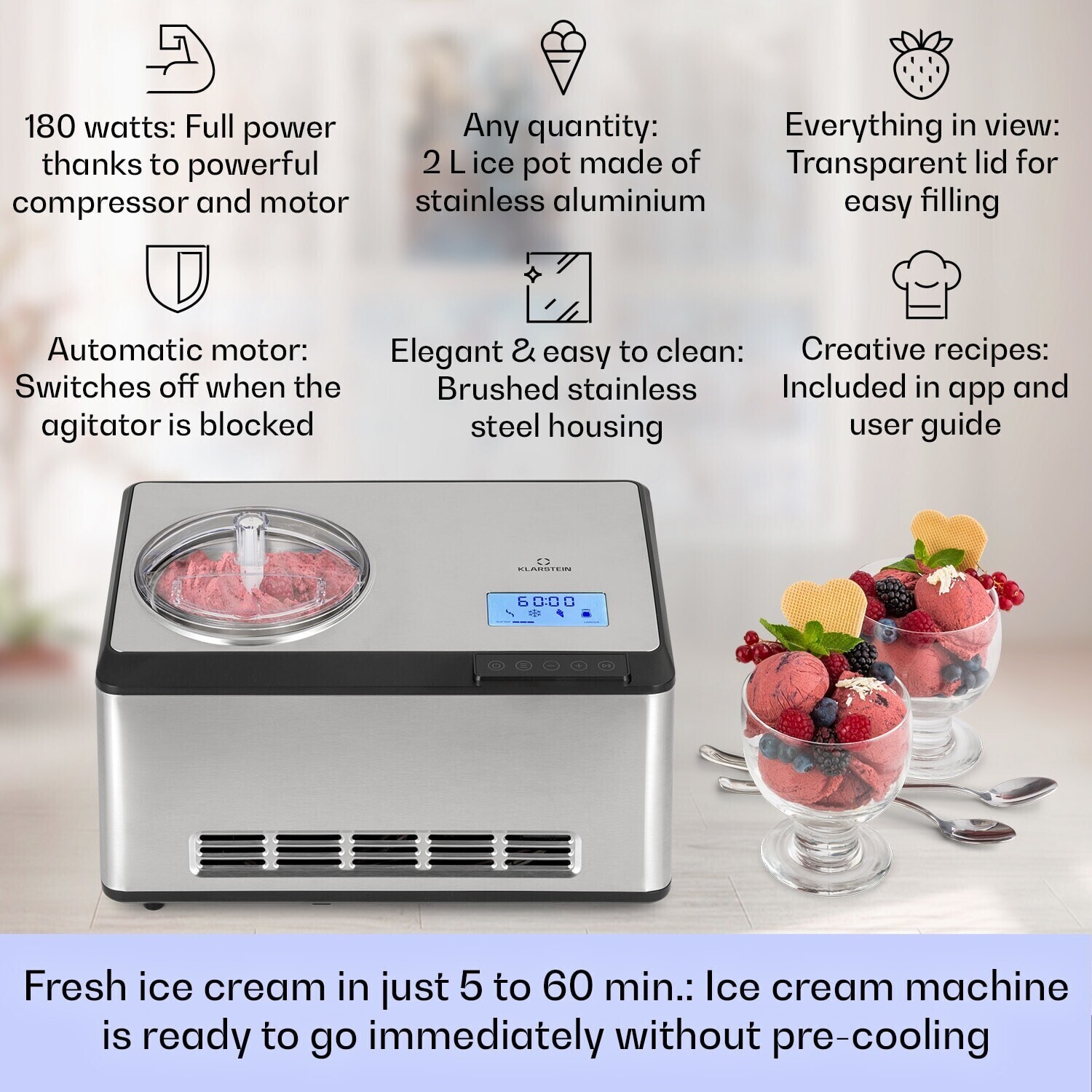 Klarstein Dolce Bacio Máquina para hacer helados Compresor 2L