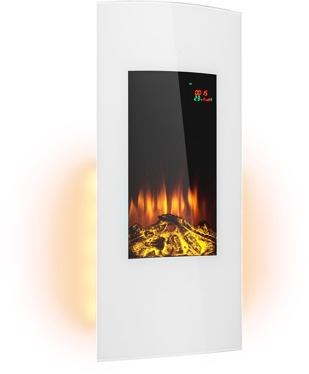 Klarstein Lausanne vertical Cheminée électrique murale effet flammes -  chauffage 2000W - télécommande - blanc