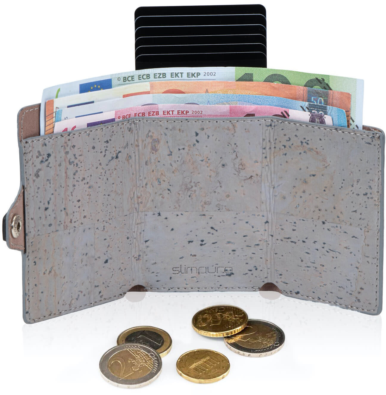 Pochette pour pièces de monnaie, pour les portefeuilles ZNAP Slim Wallet 8  et 12, rangement pratique des pièces, jusqu'à 10 pièces, avec carte de  blocage RFID, bouton poussoir, dimensions : 5,9 Structure de liège