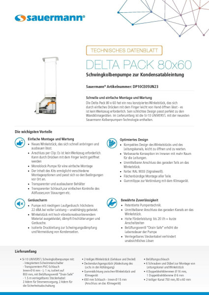 Sauermann Delta Pack - Kondensatpumpe mit Kabelkanal 75 x 8 x 6cm signalweiß (DP10CE05UN23), Bild 2
