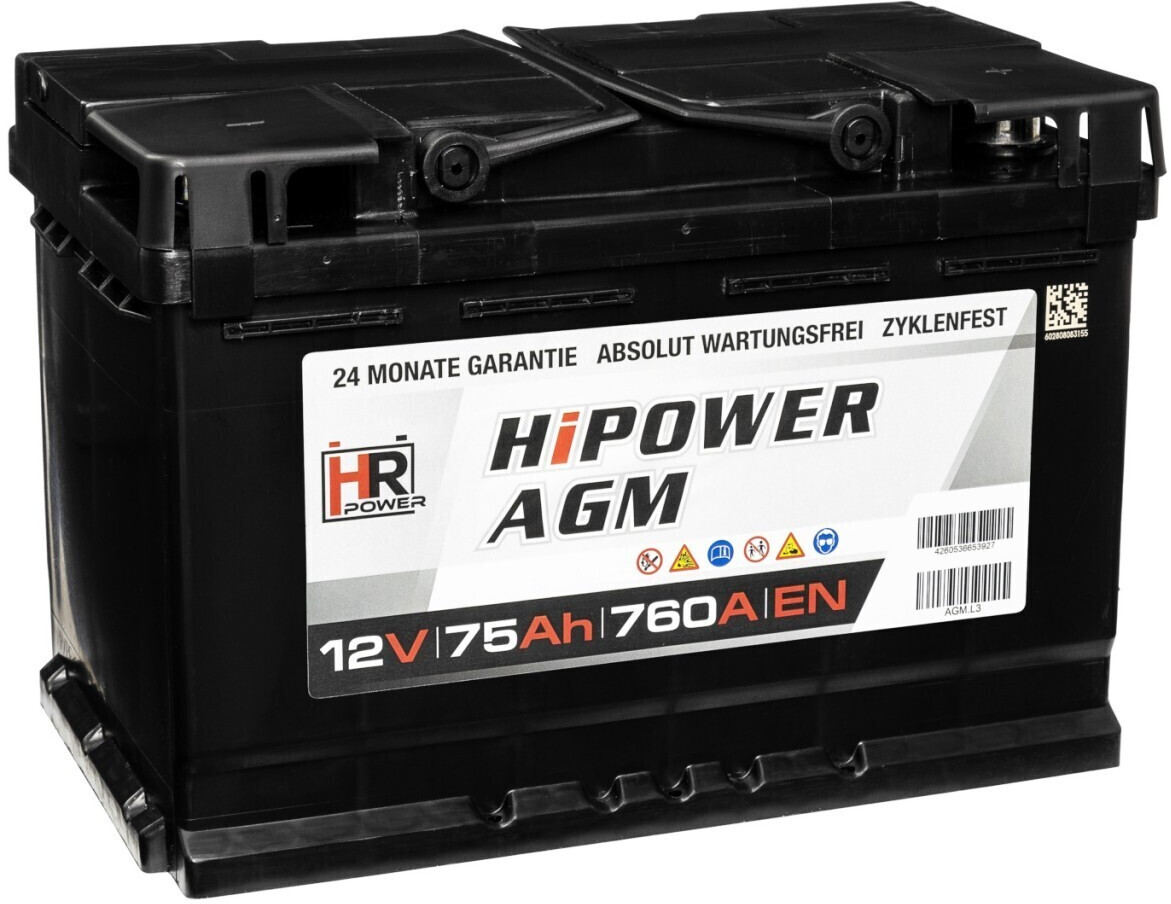 HR HiPower AGM Autobatterie 12V 75Ah : : Auto & Motorrad