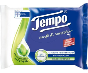 126 Tücher 3 Pack Tempo feuchte Toilettentücher sanft & sensitiv mit Aloe Vera 