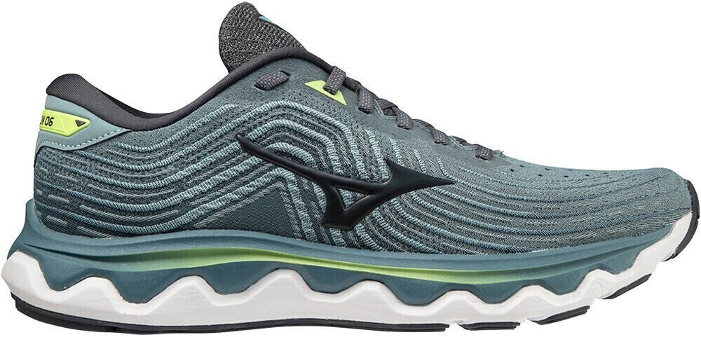  Mizuno Men's Wave Rider 25 Running Shoe, Smokeblue Wht  Neolime, 10.5