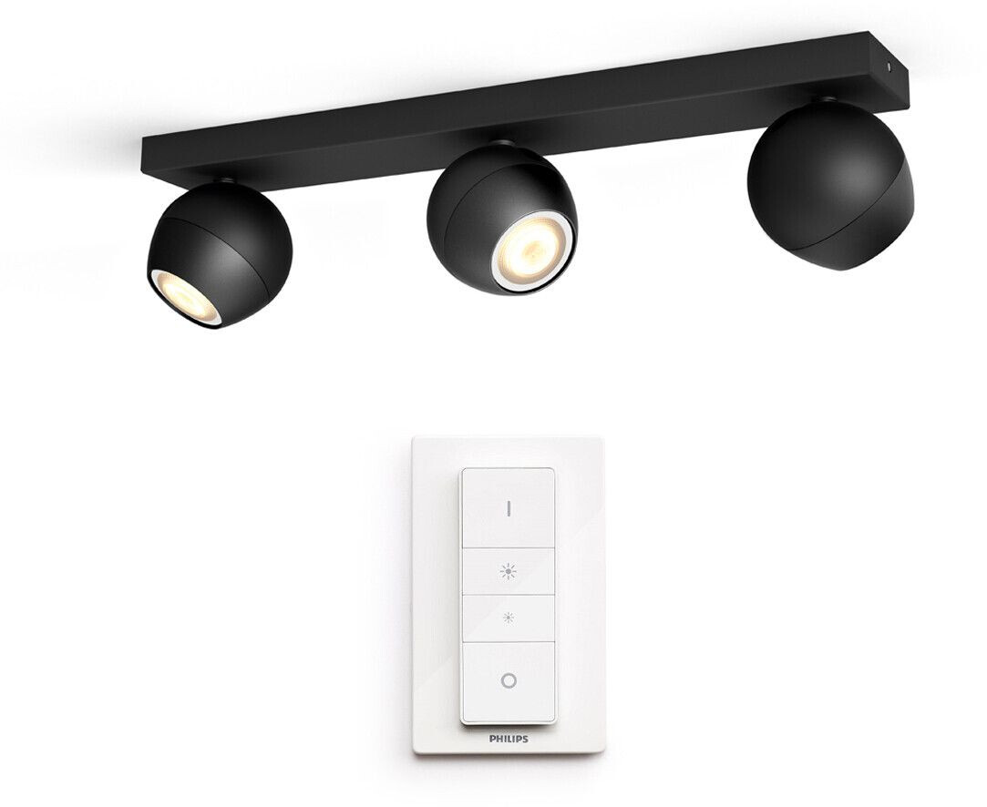 Philips Hue White & Ambiance LED Buckram noir 3x5W/1050lm GU10 + Dimmswitch noir (929003048101)