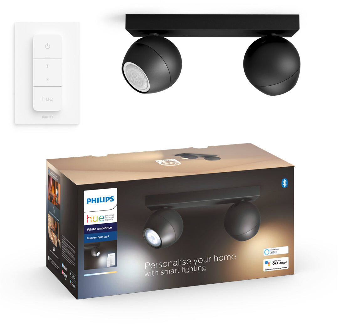 Philips Hue Bluetooth White & Ambiance Buckram noir 2x 5W/700lm GU10 + Dimmswitch blanc (929003047901)