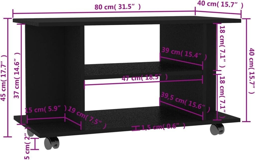 vidaXL Meuble TV avec roulettes 80 x 40 x 40 cm noir (800190)