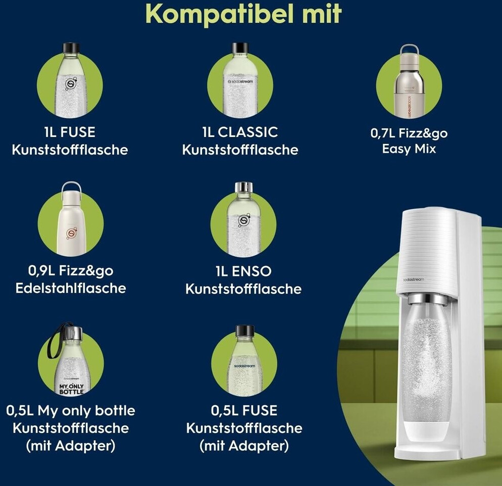 SodaStream Terra weiß Pack mit 1x 1L Flaschen und 2L x 0,5 l + CO2 Quick Connect Zylinder ab 64,89 € (Oktober 2026)