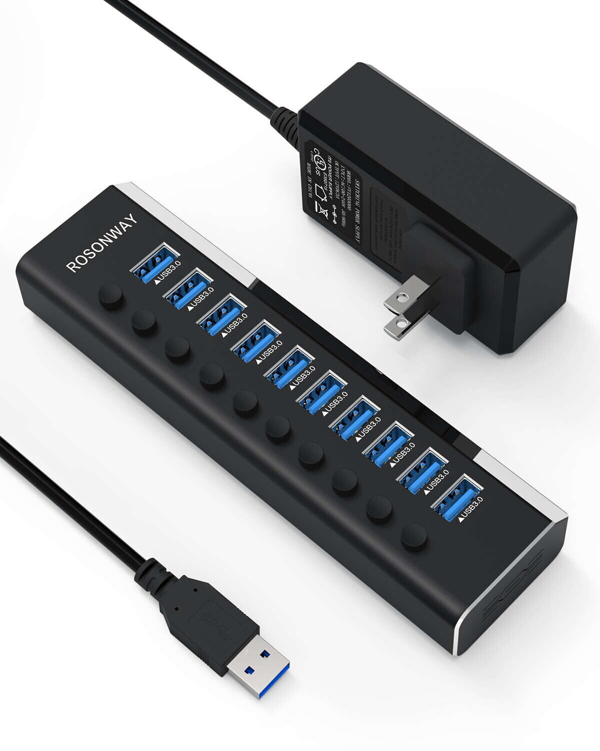USB 3.0 Hub Verteiler für Ports Ein-/Aus-Schalter mit Netzteil For Laptop  PC