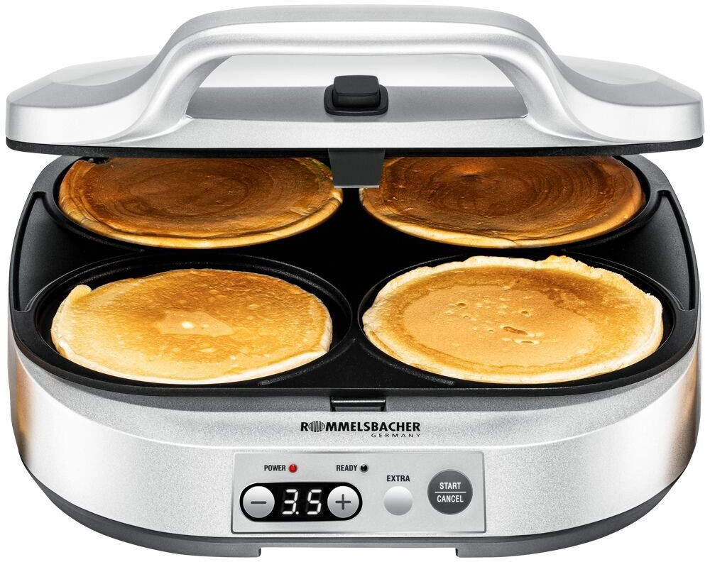 ROMMELSBACHER Pancake Maker PC 1800, 4 Piastre Da 13 Cm Antiaderente Timer Da 15 Minuti Spegnimento Automatico 1800 Watt Colore Argento 65901931