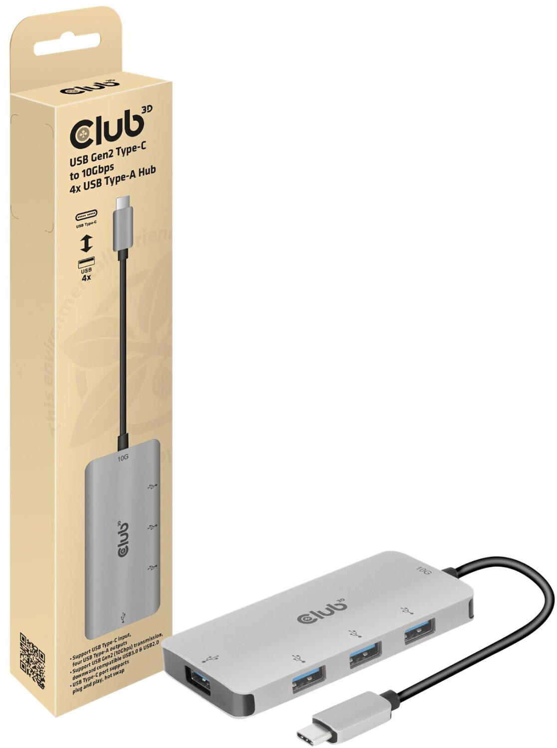Photos - Card Reader / USB Hub Club3D 4-Port USB 3.2 Gen2 Hub  (CSV-1547)