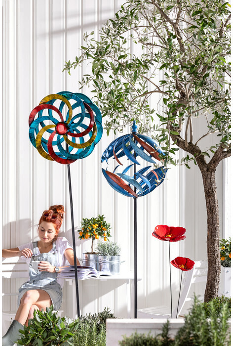 GLFLOW Windrad-Regenkette Aus Metall, 2,6 Meter Lang In Rot - Dekorative Regentränen Für Deinen Garten