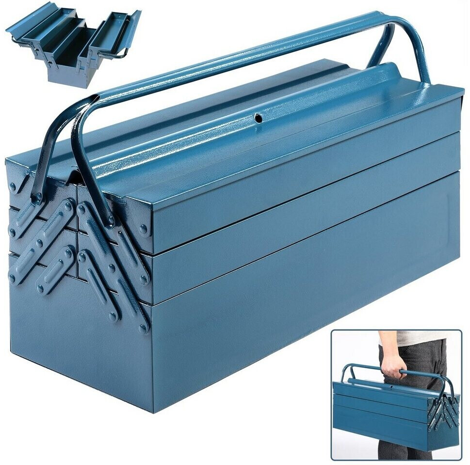Boîte coffre à outils rangement pratique acier verrouillable bleu 53 x 20 x  20 cm