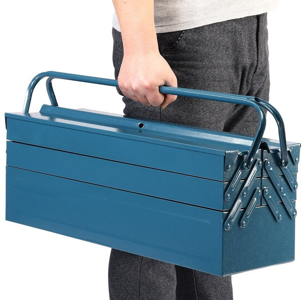 Boîte coffre à outils rangement pratique acier verrouillable bleu 53 x 20 x  20 cm