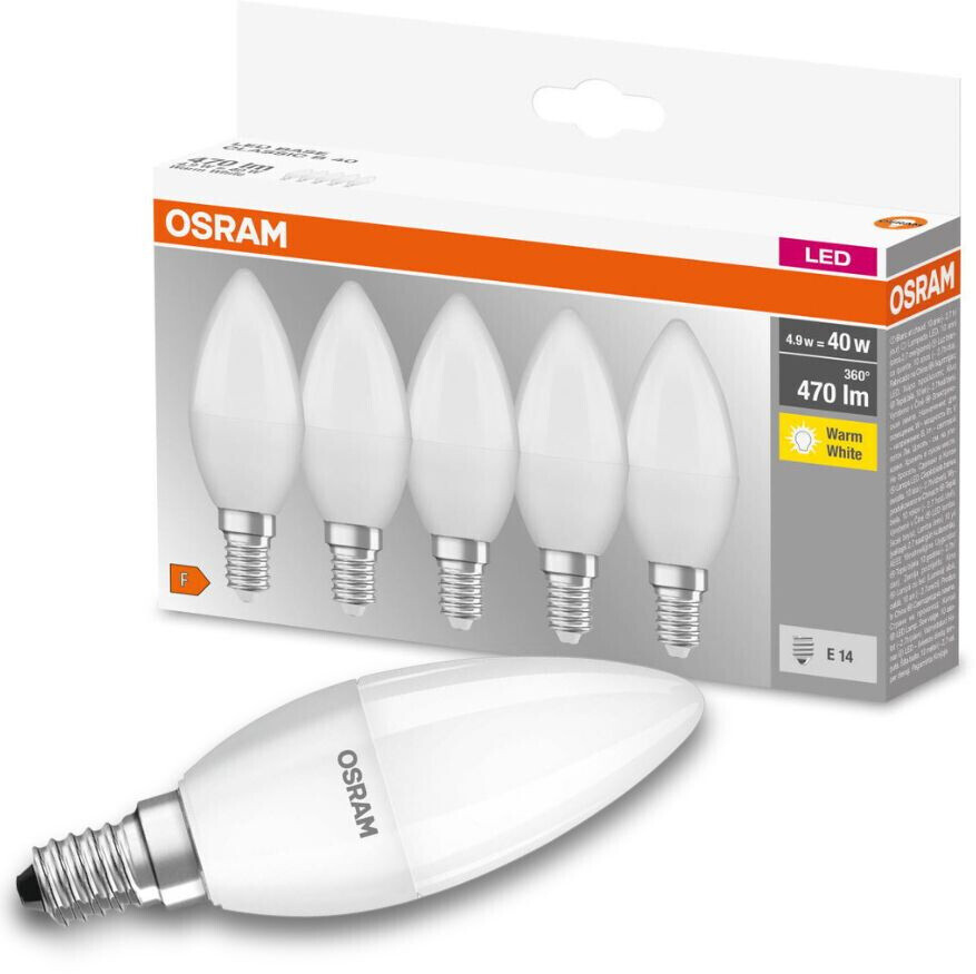 Osram LED Lampe ersetzt 25W E14 Kerze - B38 in Weiß 3 3W 250lm 2700K