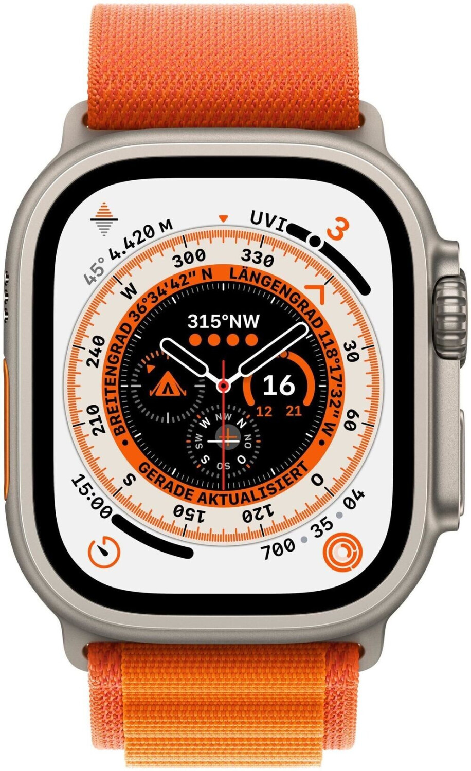 Apple Watch Ultra Cassa in titanio con Alpine Loop arancione Large