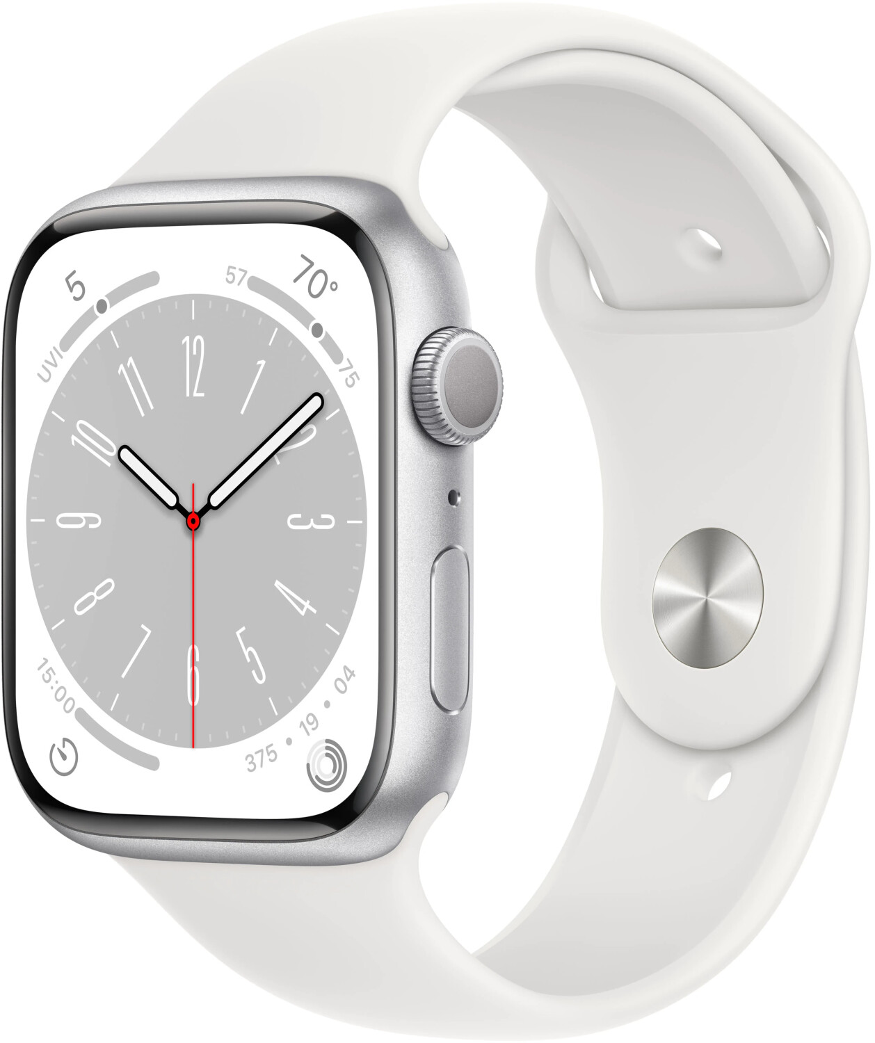 Apple Watch Series 8 GPS 45mm aluminium argent bracelet blanc
