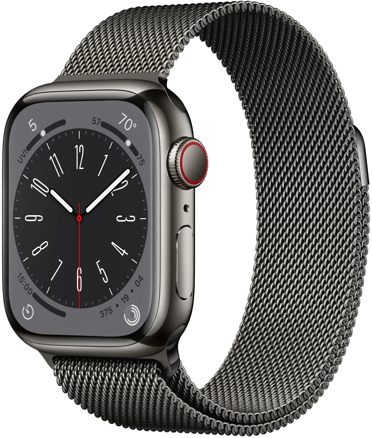Apple Watch Series 8 4G 41mm acier inoxydable graphite bracelet milanais graphite