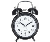 Reloj despertador analógico, clásico, retro, esfera, timbre, color  plateado, metálico, con luz, a pilas, dimensiones 7 x 22 x 4.