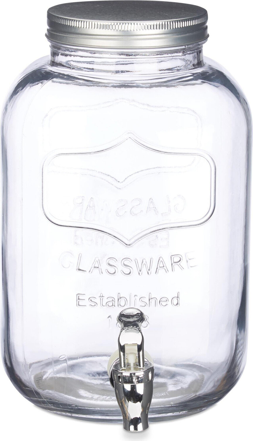 Relaxdays Getränkespender 10023430 5 Liter, Glas, mit Zapfhahn ab