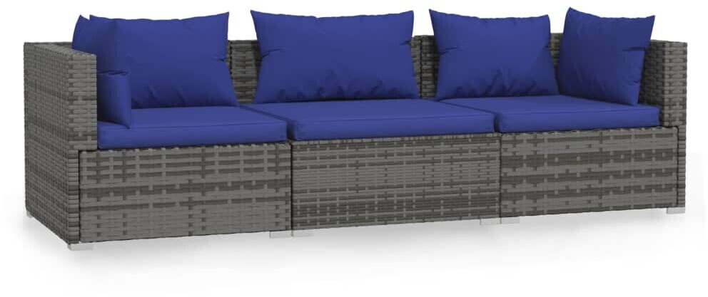 vidaXL Canapé 3 places avec coussins résine tressée gris bleu (317566)