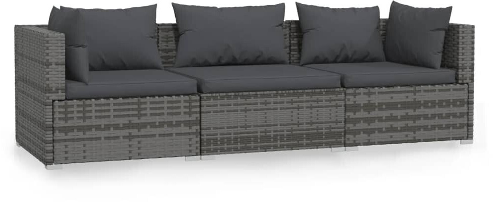 vidaXL Canapé 3 places avec coussins résine tressée gris (317511)