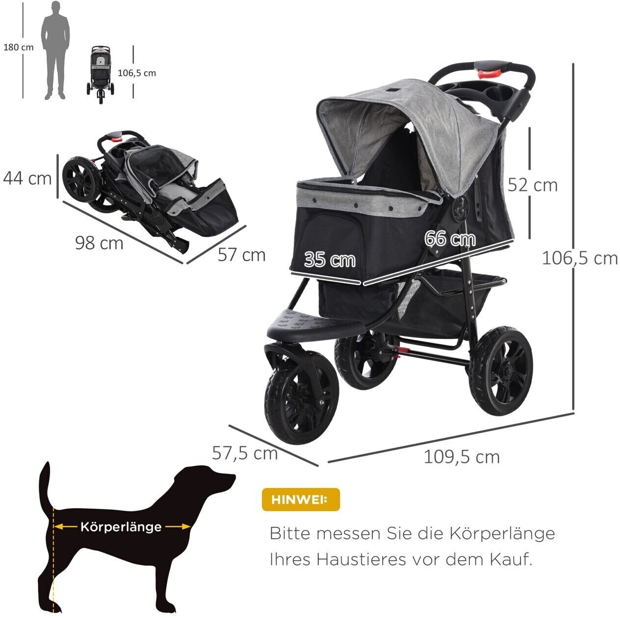 Pawhut Poussette pour chien Grey Pawhut Poussette pour chien Grey