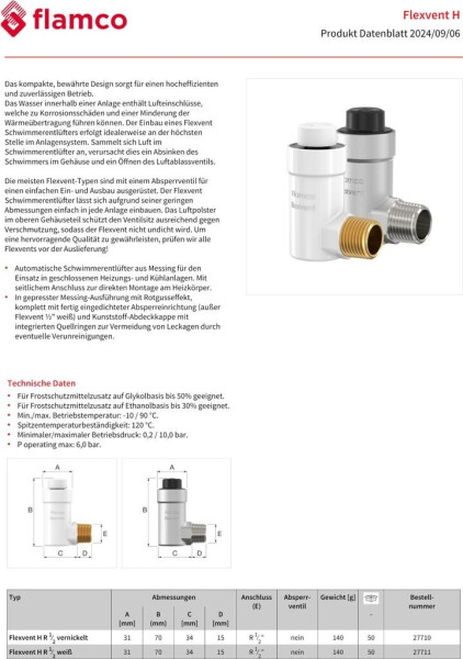 Flamco Flexvent H Eck-Schwimmerentlüfter 1/2" AG weiß (27711), Bild 4
